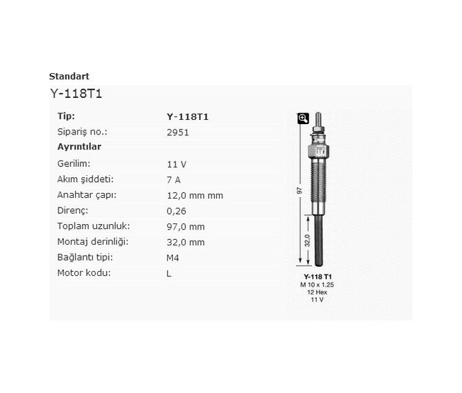 Ngk Y-118t1 Kızdırma Bujisi