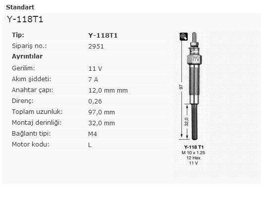 KIZDIRMA BUJISI (Y 118T1 01) HILU83>92 CORONA CRESSIDA LN85.LN65 83>