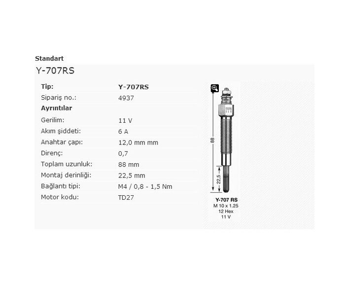 Ngk Y-707rs Kızdırma Bujisi