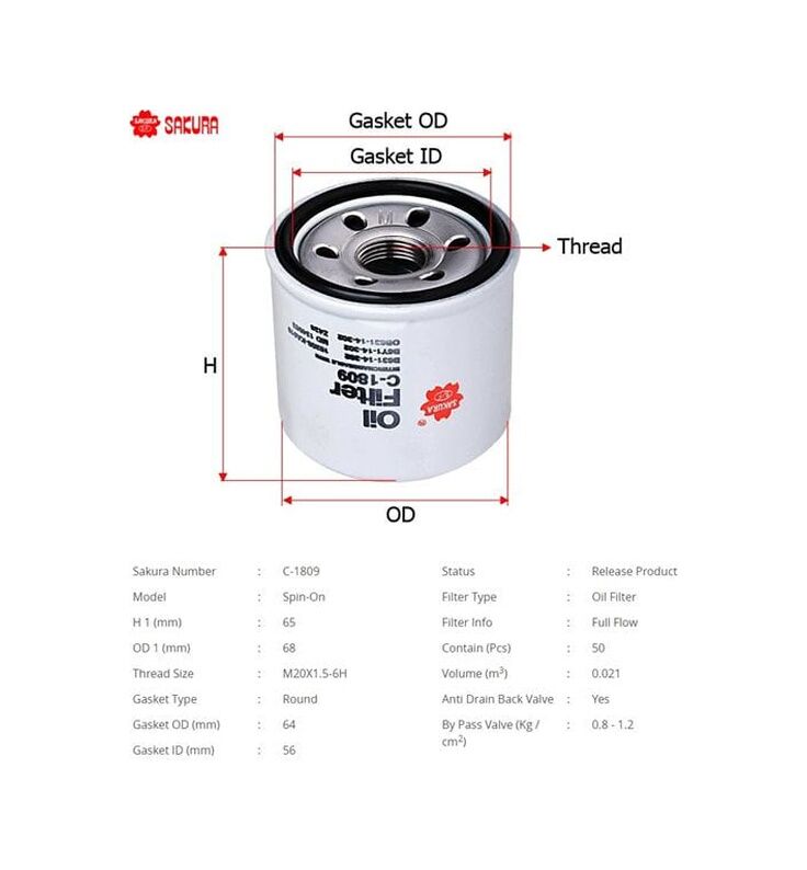 SAKURA C1809 Yağ Filtresi 323 90-02 Pride 90- Rio 00-Sephia Shuma 94-