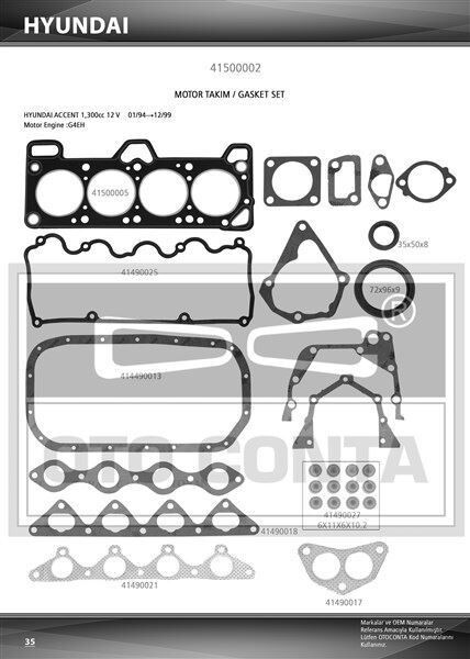 OTO CONTA 41500002 MOTOR TAKIM CONTA FULL ACCENT 95-00 1.3 12V